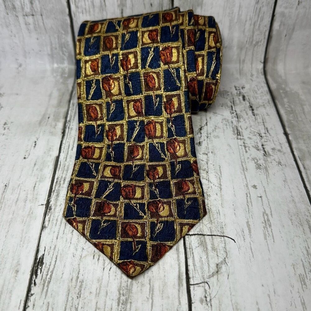 ERMENEGILDO ZEGNA Men's 100% Silk‎ Necktie Made in ITALY Geometric Print